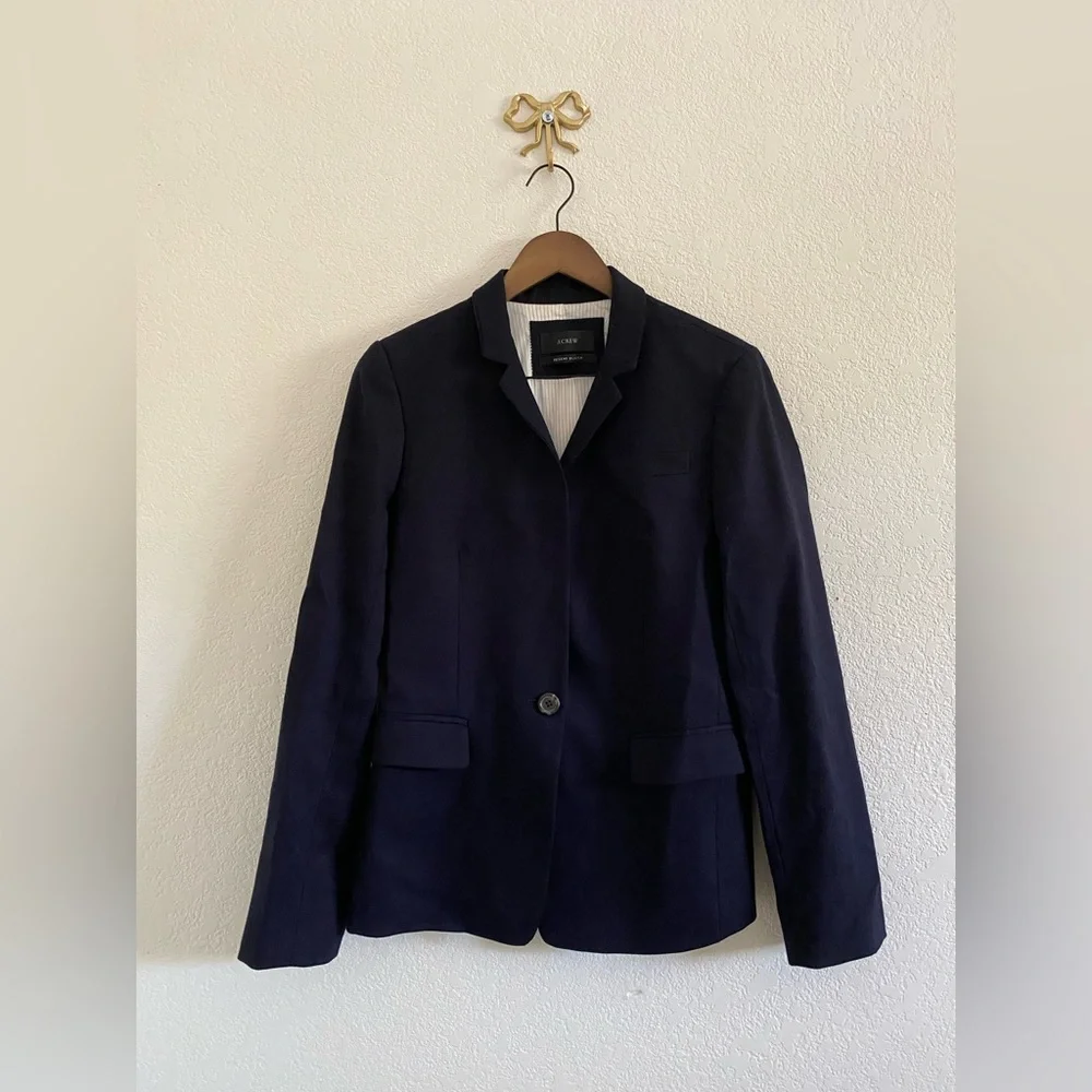 J Crew Regent Blazer Navy Wool Blend One Button Career Preppy Suit Jacket